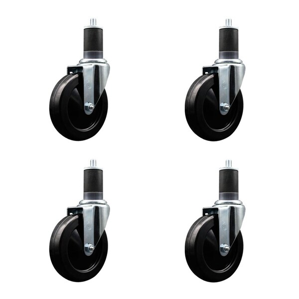 5'' Hard Rubber Wheel Swivel 1-5/8'' Expanding Stem Caster, 4PK